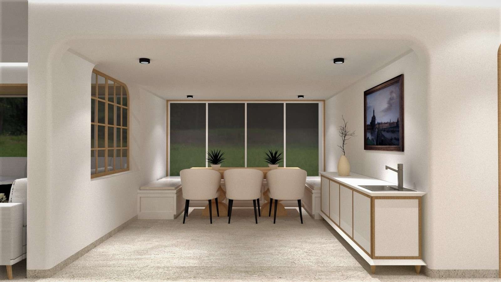 Bright dining room with table and chairs