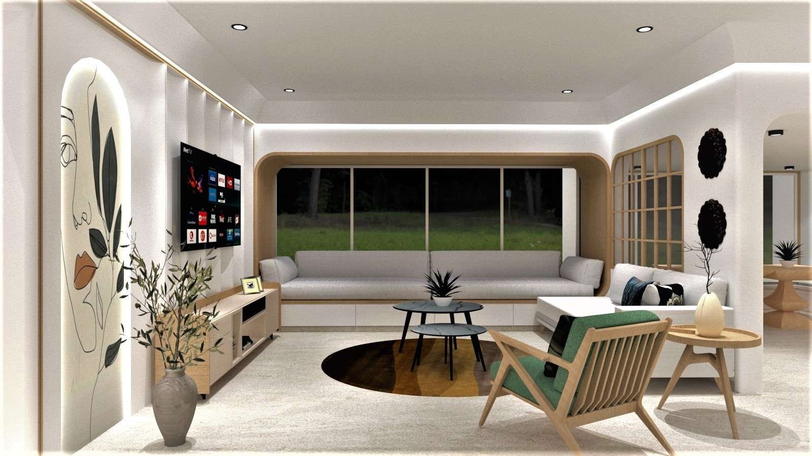Contemporary living room with sofa and lounge chairs